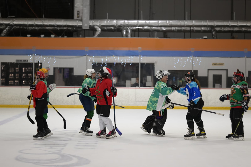 Players face off at center ice.