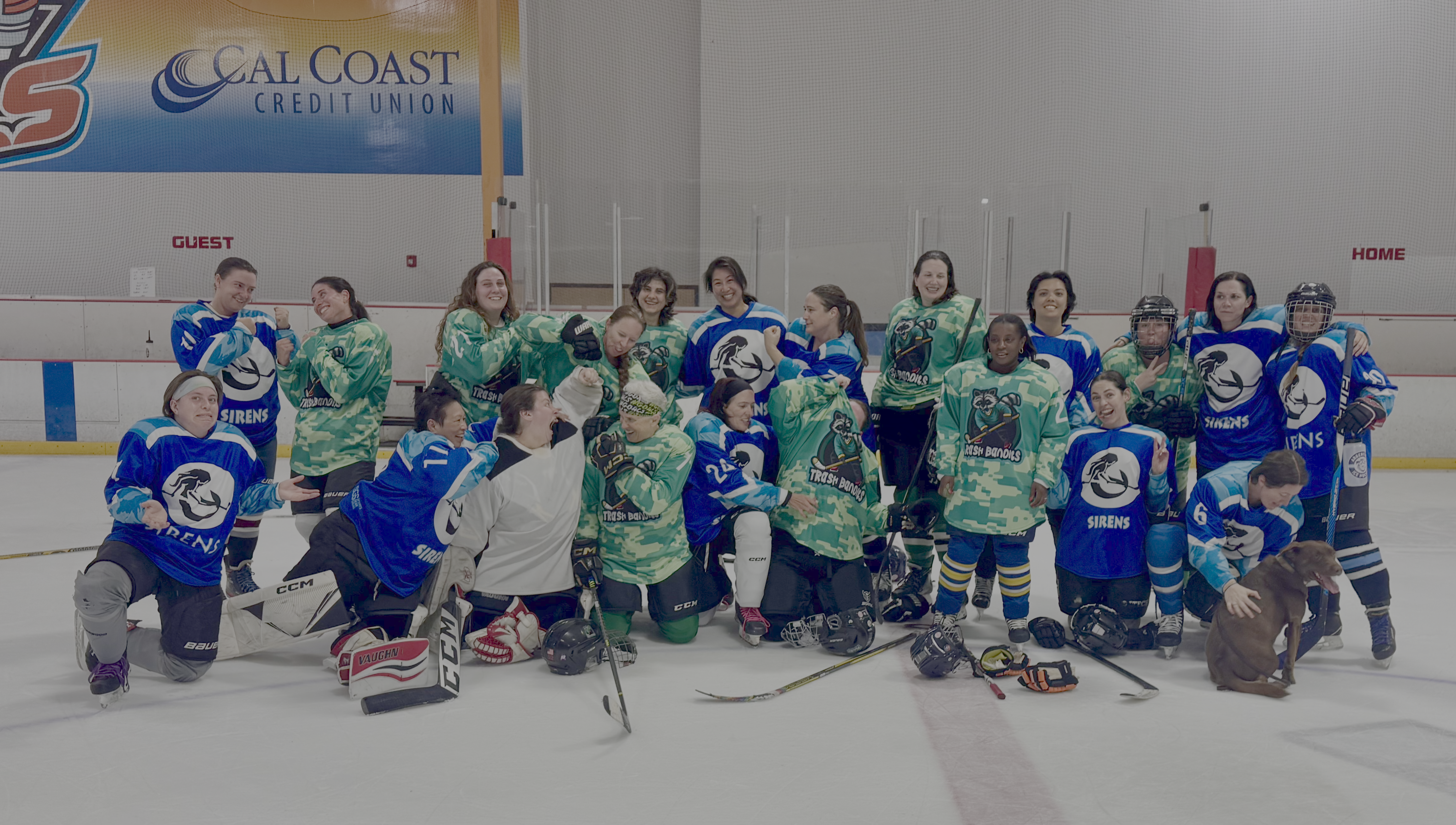 The San Diego women's hockey team gathered on the ice for a group photo.