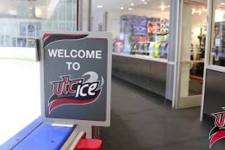 Welcome to UTC Ice signage at the rink entrance.